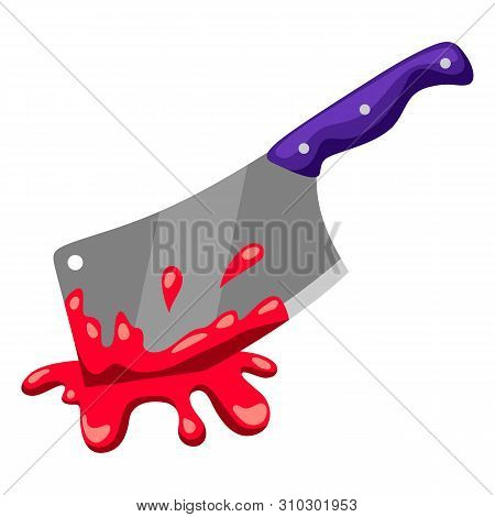 Happy Halloween Illustration Of Backsword With Blood. Cartoon Holiday Icon.