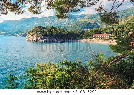 Panoramic View From The Park Milocer, On A Beautiful Beach Near The Villa Milocer On The Coastline O