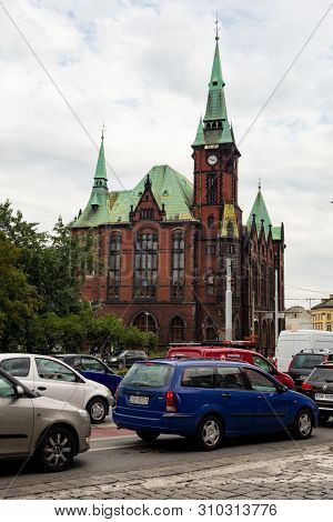 Wroclaw, Poland - August 10, 2018: The Brick Building Of University Library (biblioteka Uniwersyteck