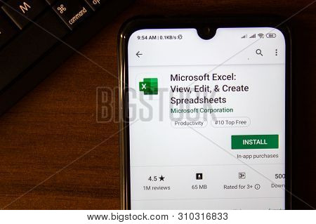 Ivanovsk, Russia - July 07, 2019: Microsoft Exel App On The Display Of Smartphone Or Tablet