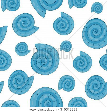 Cute Hand Drawn Seashells, Nautical Theme Design. Vector Seamless Pattern For Birthday, Anniversary,