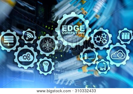 Edge Computing On Modern Server Room Background. Information Technology And Business Concept For Res