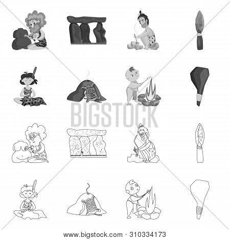 Vector Illustration Of Evolution And Prehistory Sign. Set Of Evolution And Development Vector Icon F
