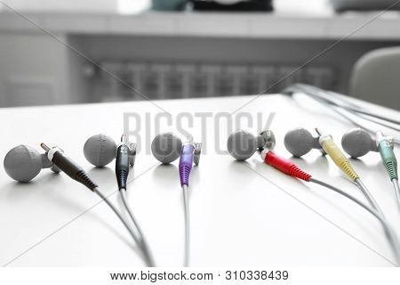 Close-up Of The Sensor Electrode Ecg Machine.