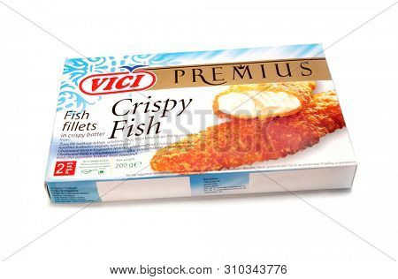 Kiev, Ukraine - February 1, 2019: 
 Viciunai Group was established in 1991. The company is one of the largest producers of crab taste sticks, surimi products and fish in Europe. Brand name âViciâ 