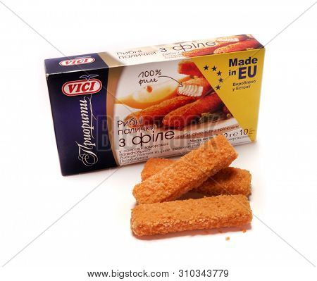 Kiev, Ukraine - February 1, 2019: 
 Viciunai Group was established in 1991. The company is one of the largest producers of crab taste sticks, surimi products and fish in Europe. Brand name âViciâ 