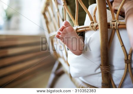 Infancy, Childcare, Parenthood, Maternity And Innocence Concept. Horizontal Picture Of Newborn Infan