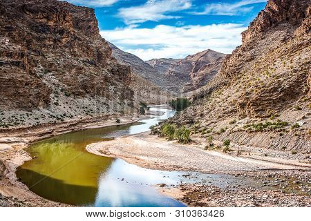Valley With River Near Midelt, Morocco By Old Mine Village Aouli