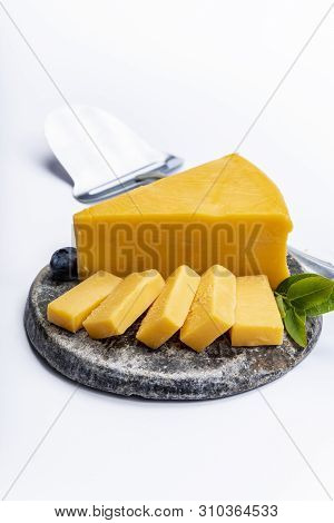 Cheddar Cheese Collection, Piece Of Yellow Cheddar Cheese Made From Cow Milk
