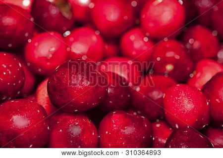 Close Up Of Cherries. Full Frame Of Red Cherries.