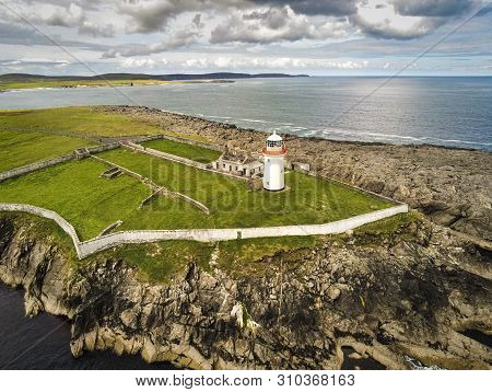 This Is An Aerial Photograph Of Ballyglass Lighthouse
On The East Coast Of County Mayo, Ireland