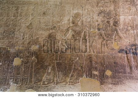 Scene From Abydos Temple In Madfuna, Egypt