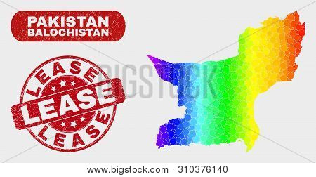Rainbow Colored Dot Balochistan Province Map And Stamps. Red Round Lease Distress Seal Stamp. Gradie