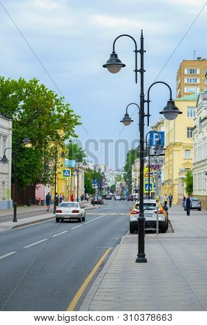 Moscow, Russia - June, 27, 2019: wiew to Novokuznetskaya street in a center of Moscow