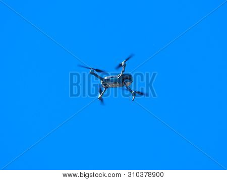Moscow, Russia - June, 6, 2019: the image of dron fliing in the sky