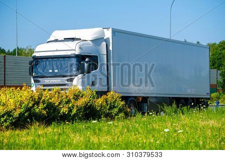 Warshaw region, Poland - June, 30, 2019: truck on a parking in Poland