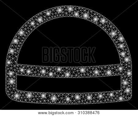 Flare Mesh Hardhat With Sparkle Effect. Abstract Illuminated Model Of Hardhat Icon. Shiny Wire Carca