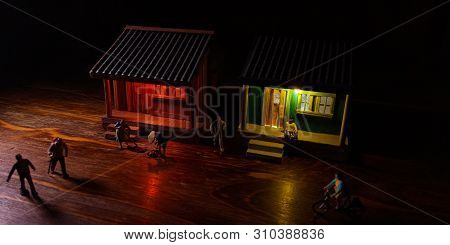 Simple Photo Conceptual, Village People Start To Doing Activity In The Very Early Morning, With Blac