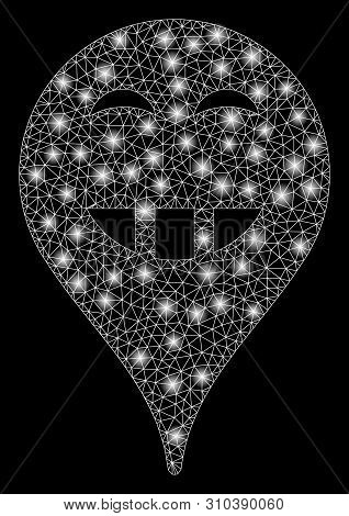 Bright Mesh Laugth Smiley Map Marker With Lightspot Effect. Abstract Illuminated Model Of Laugth Smi
