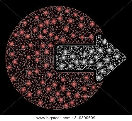 Glowing Mesh Logout With Glare Effect. Abstract Illuminated Model Of Logout Icon. Shiny Wire Carcass