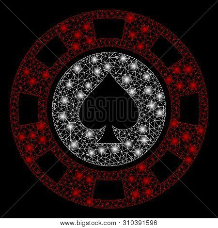 Flare Mesh Spades Casino Chip With Glow Effect. Abstract Illuminated Model Of Spades Casino Chip Ico