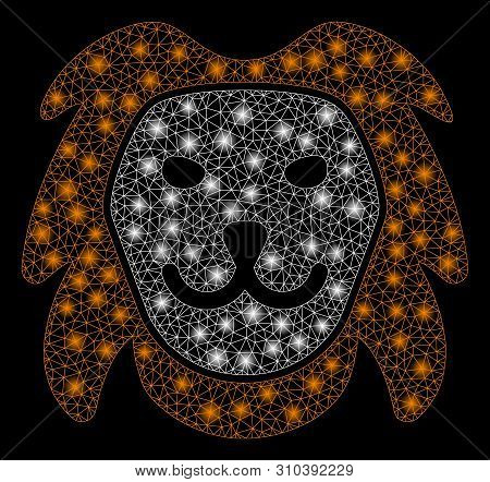 Glossy Mesh Lion Head With Glow Effect. Abstract Illuminated Model Of Lion Head Icon. Shiny Wire Car