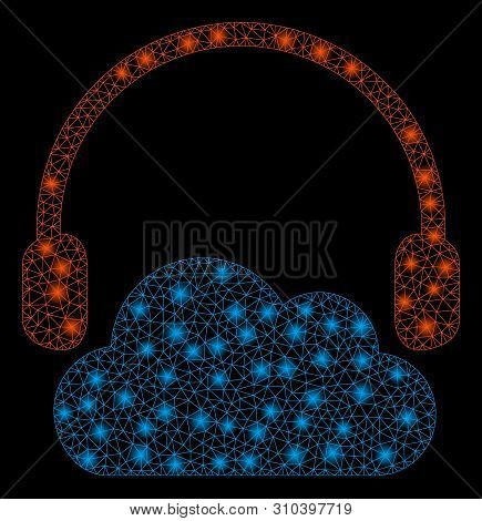 Glossy Mesh Listen Cloud With Glow Effect. Abstract Illuminated Model Of Listen Cloud Icon. Shiny Wi