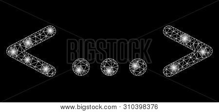 Flare Mesh Inline Code With Lightspot Effect. Abstract Illuminated Model Of Inline Code Icon. Shiny 