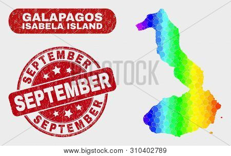 Spectrum Dotted Isabela Island Of Galapagos Map And Watermarks. Red Rounded September Textured Seal 