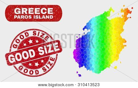 Spectrum Dotted Paros Island Map And Stamps. Red Round Good Size Distress Seal Stamp. Gradiented Rai