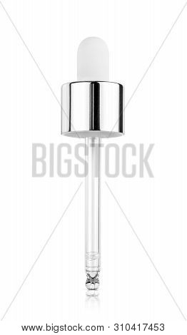 Clear Glass Serum Droping Pipe For Cosmetic Products Isolated On White Background With Clipping Path