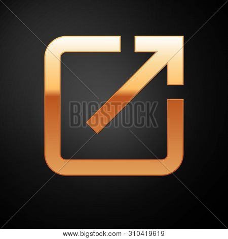 Gold Open In New Window Icon Isolated On Black Background. Open Another Tab Button Sign. Browser Fra