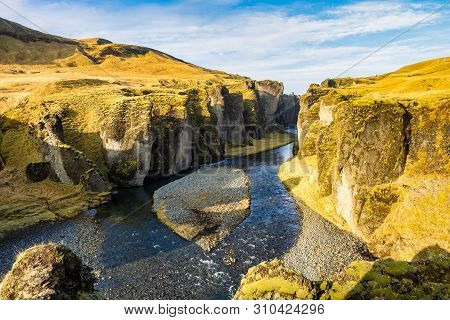 Unique Landscape Of Fjadrargljufur In Iceland. Top Tourism Destination. Fjadrargljufur Canyon Is A M