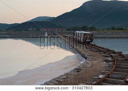 Old Still Working Sea Salt Pans In Ston, Peljesac Peninsula, Dalmatia, Croatia