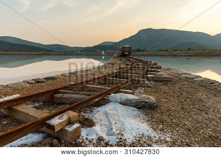 Old Still Working Sea Salt Pans In Ston, Peljesac Peninsula, Dalmatia, Croatia