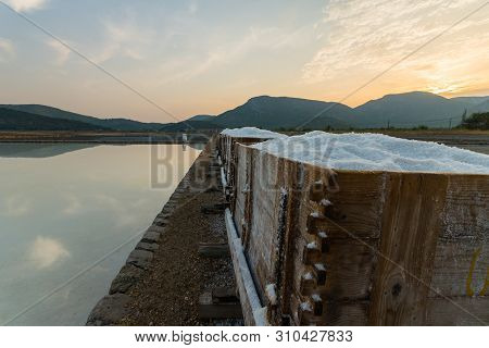 Old Still Working Sea Salt Pans In Ston, Peljesac Peninsula, Dalmatia, Croatia