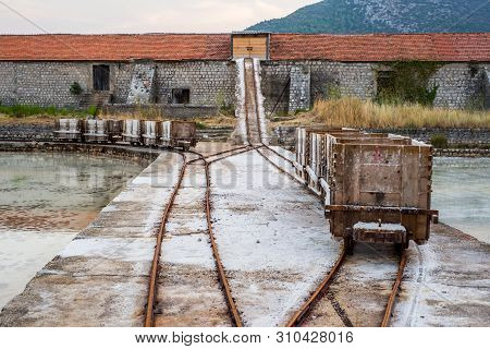 Old Still Working Sea Salt Pans In Ston, Peljesac Peninsula, Dalmatia, Croatia