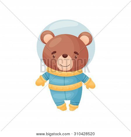 Cute Bear Astronaut. Vector Illustration On White Background.