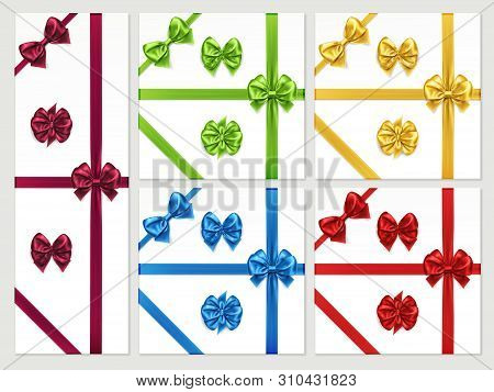 Set Of Isolated Bow Knots And Favour Ribbon For Gift Decoration, Satin Bow-knots For Present Box Or 