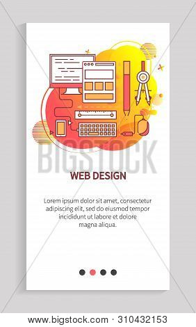 Computer And Pc Mouse, Drivers And Pen, Phone And Keyboard On Abstract Liquid Shape, Web Design Slid