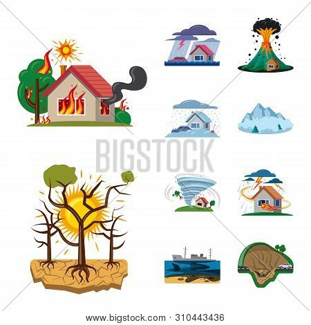 Vector Illustration Of Natural And Disaster Logo. Collection Of Natural And Risk Stock Vector Illust