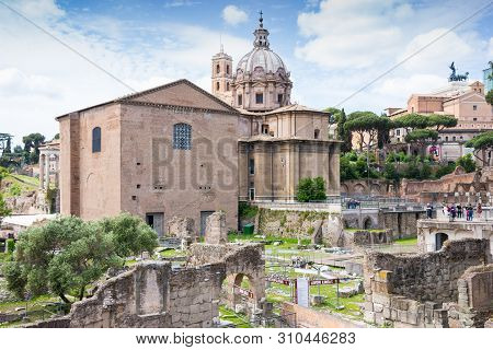 Rome, Italy - May 3, 2019:  View Of Roman Forum In Spring  Rome, Italy