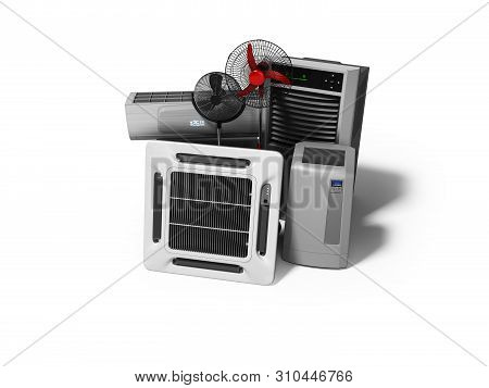 Group Of Equipment For Cooling And Air Conditioning Of The Premises 3d Render On White Background Wi