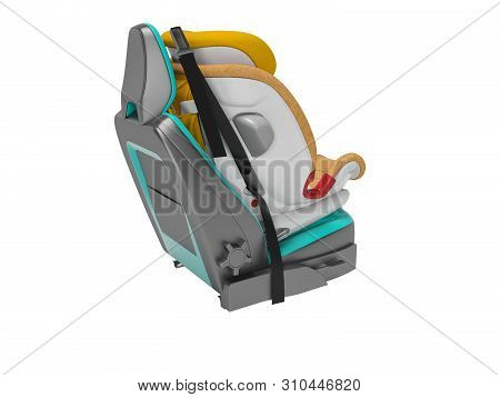 Orange Baby Car Seat With Five Point Safety Straps With Isofix 3d Render On White Background No Shad
