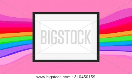 Rectangle Frame Empty On Colorful Rainbow Background, Picture Frames On Colorful Fashionable, Blank 