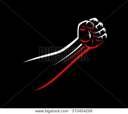 Vector Clenched Fists Male Hand Fight Mma, Wrestling, Kick Boxing, Karate Sport Night Cage Show Illu
