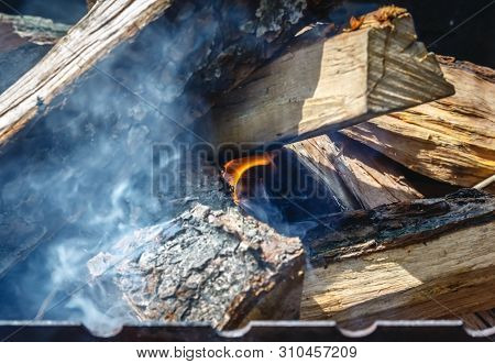 Only He Took Appeared The Fire Among The Wood-fire In The Grill