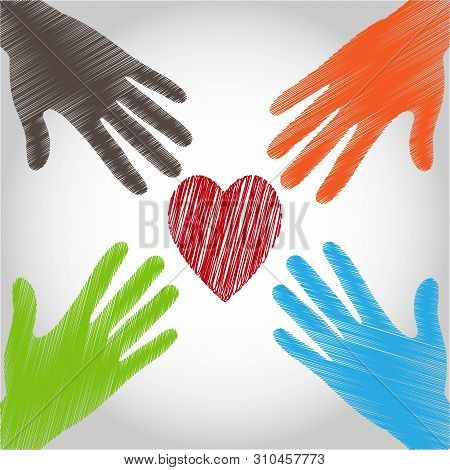 Silhouettes Of The Palms Of The Hands Stretch To The Silhouette Of The Heart. Simple Design.