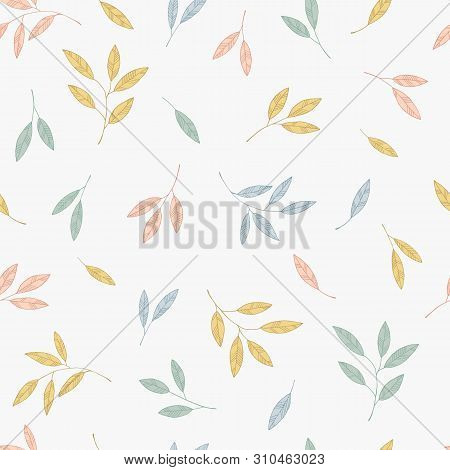 Cute, Pastel Leaves Pattern. Vector Seamless Pattern, Can Be Used For Fabrics, Web, Scrapbooking, Ca