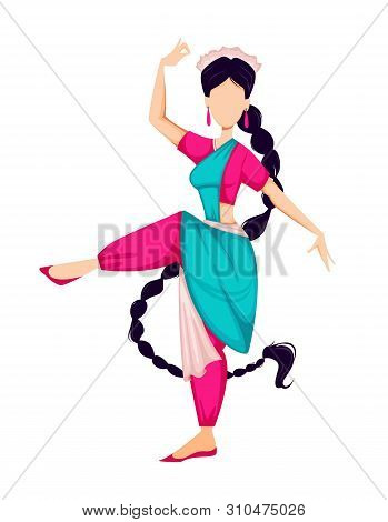 Happy Onam Festival In Kerala. Indian Woman Dancing In Traditional Clothes. Vector Illustration On W